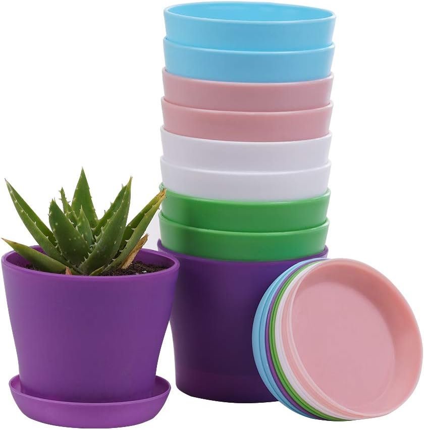 10 Pcs Plastic Planters Indoor Pots with Pallet | Mini Flower Seedlings Nursery Pot, Modern Decorative Gardening Containers - Image 2