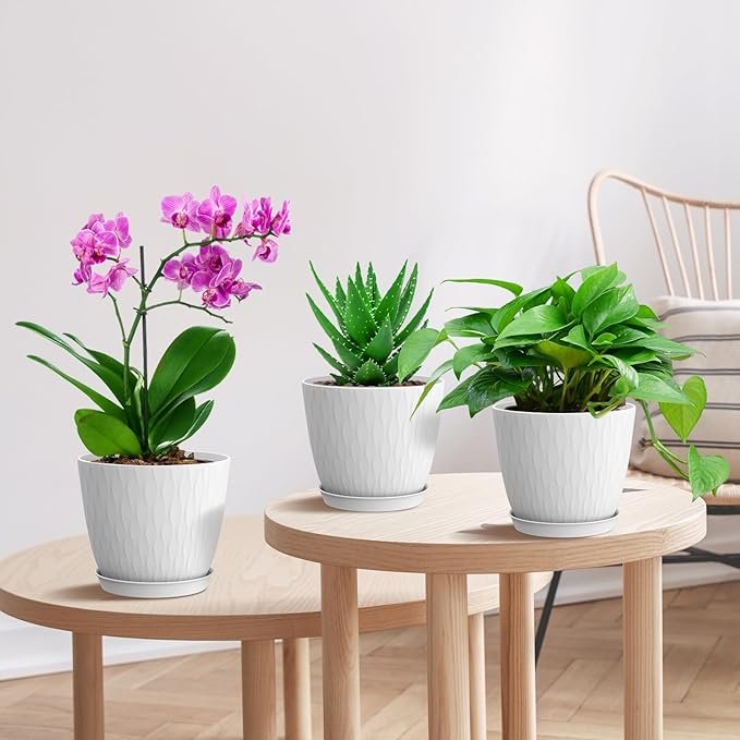 Flower Pots 10/9/8 inch, Set of 3 Modern Decorative Plastic Planters with Drainage Holes and Tray for House Plants Indoor Flowers Plants, Plant Pots for Indoor Outdoor Plants, Blue Green - Image 2