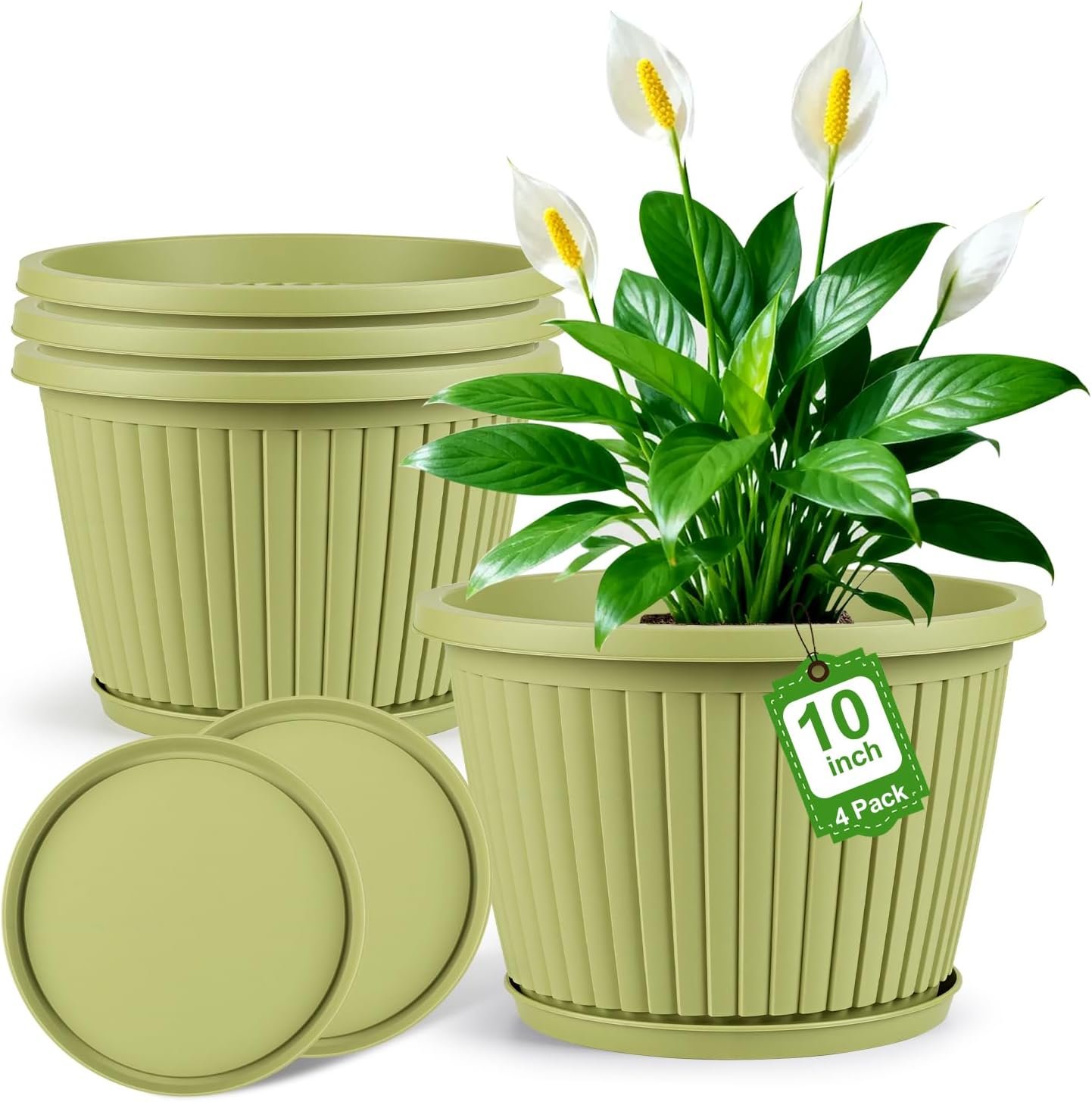 10-inch-Planters-for-Outdoor-Plant,Plastic Indoor Flower Pots with Drainage Holes & Saucer,4 Packs Decorative Garden Pots for Plant for Home Porch Decor - Image 2