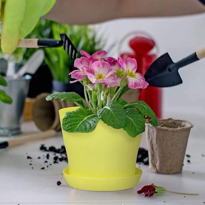 36 Pack 4 Inch Plastic Plant Pots with Saucers Colorful Flower Plant Container Seed Starting Pots Thickened Seedlings Nursery Pots for Home Garden Indoor Outdoor Flowers, 9 Colors - Image 2