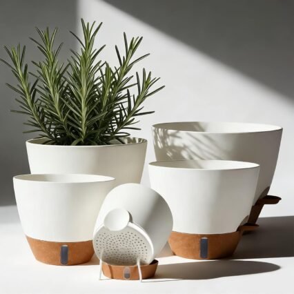 7/6.5/6/5.5/5 Inch Self Watering Pots, Plastic Flower Pots with Multi Mesh Drainage Holes and Deep Reservoir for Indoor Outdoor Garden Plants and Flowers (White, 5/5.5/6/6.5/7)