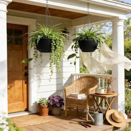 13 Inch 2 Pack Large Self Watering Hanging Planters for Indoor Outdoor Plants, Hanging Plant Pots with Removable 50 Oz Reservoir, Plastic Hanging Basket for Window Porch Garden Balcony, Black
