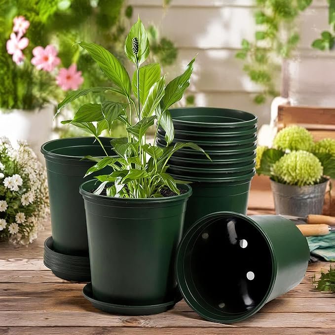 10PCS 1 Gallon Durable Nursery Pot Garden Flower Pots Nursery Plant Container Kit with 10 Pcs Matching Pallets